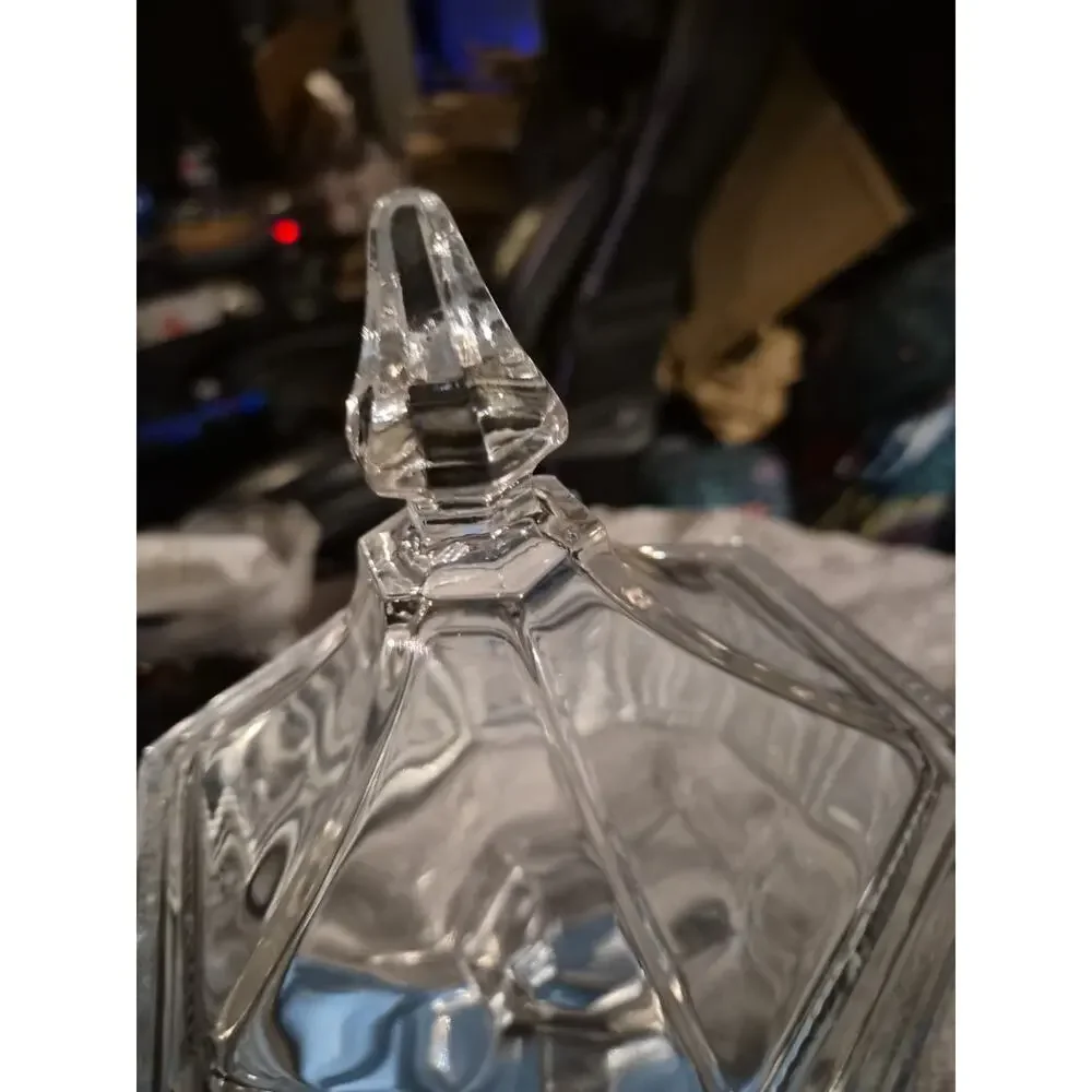 Vintage Imperial Glass Clear Lidded Candy Dish Compote with An Distinctive Hexag